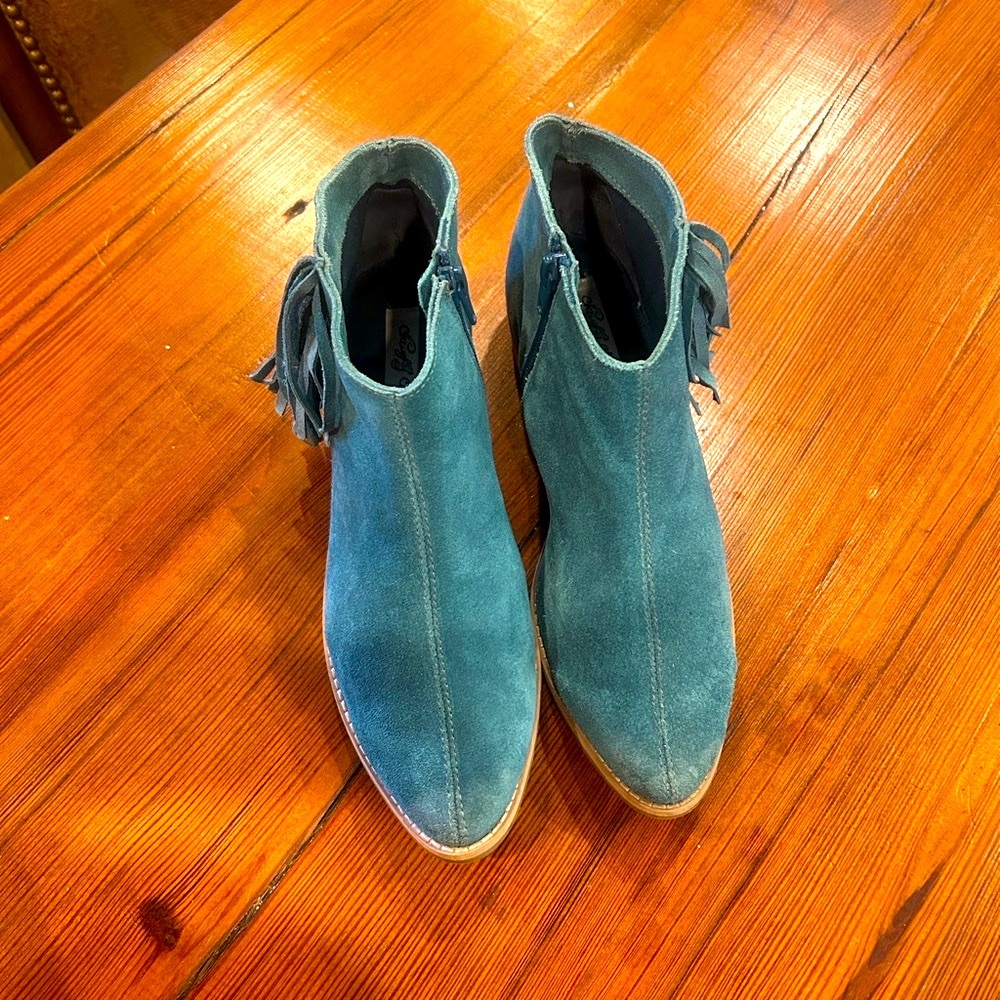 Naughty Monkey Teal Suede fringe Ankle Booties size 8 - Picture 2 of 8